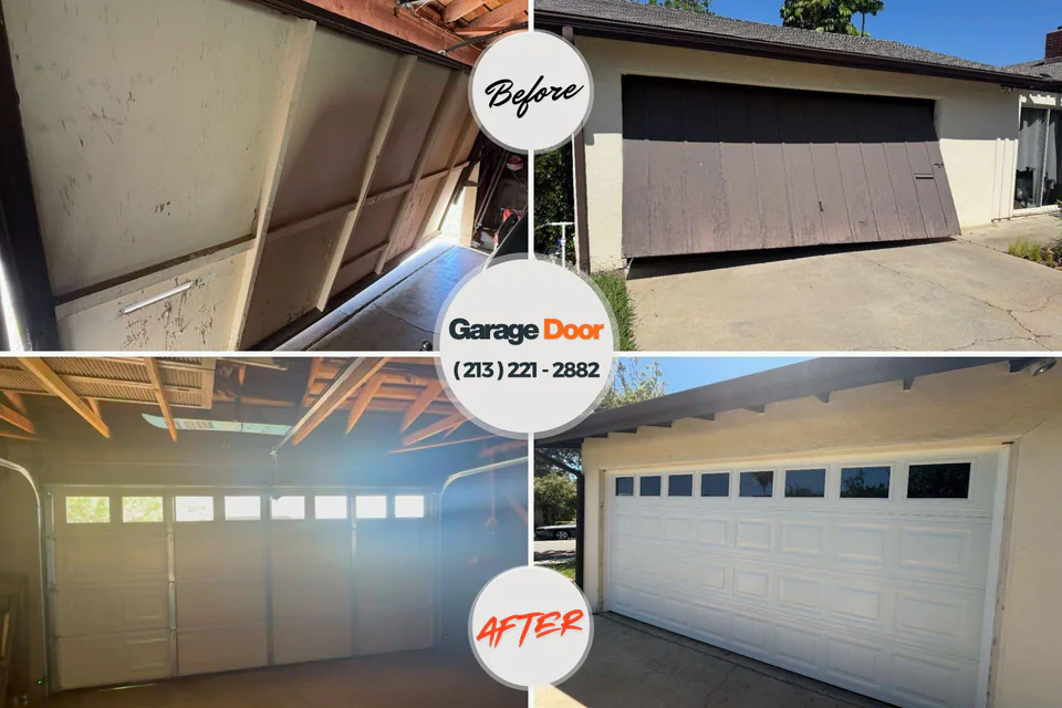 Before and after: garage door repair Old Mystic, CT